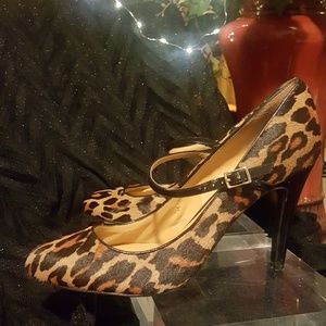 Women's leopard fur Nine West high heeled shoes